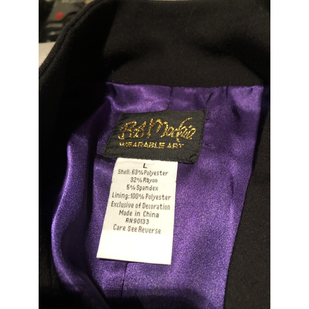 Bob Mackie‎ Wearable Art Jacket Party Coat Festive Size Large Black Purple Beads - Picture 6 of 10